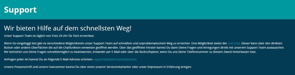 Platin Casino Kundenservice