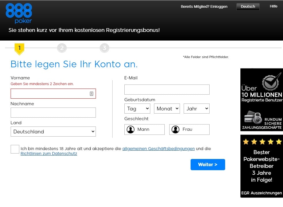 888Poker Anmeldung