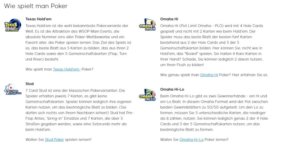 888Poker Spielangebot