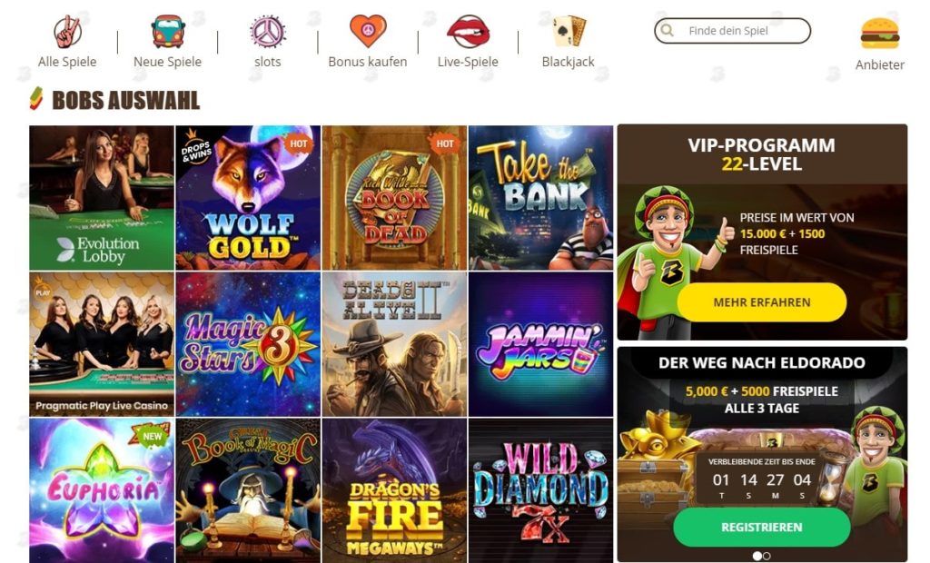 Bob Casino Spielangebot