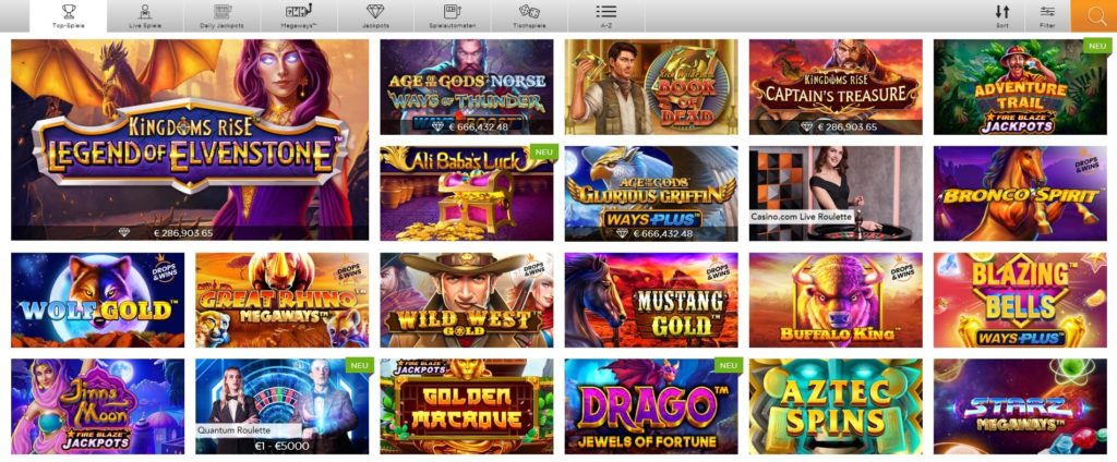 Casino.com Spielangebot