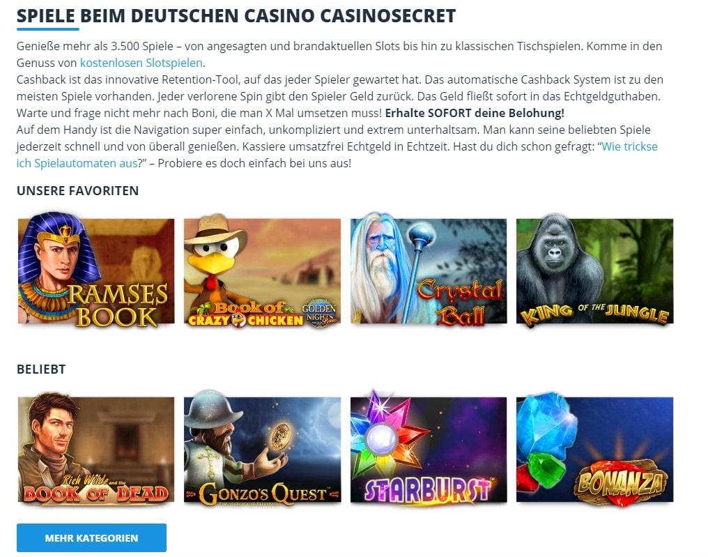 casino-secret-slots Casino Secret Spielangebot