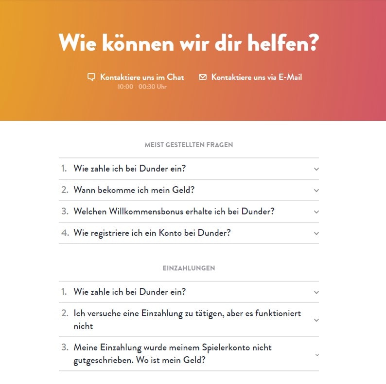 dunder-casino-kontakt Dunder Casino Kundenservice