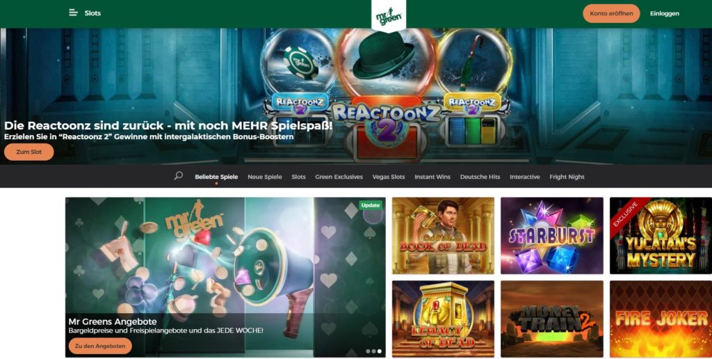 Mr Green Webseitenansicht