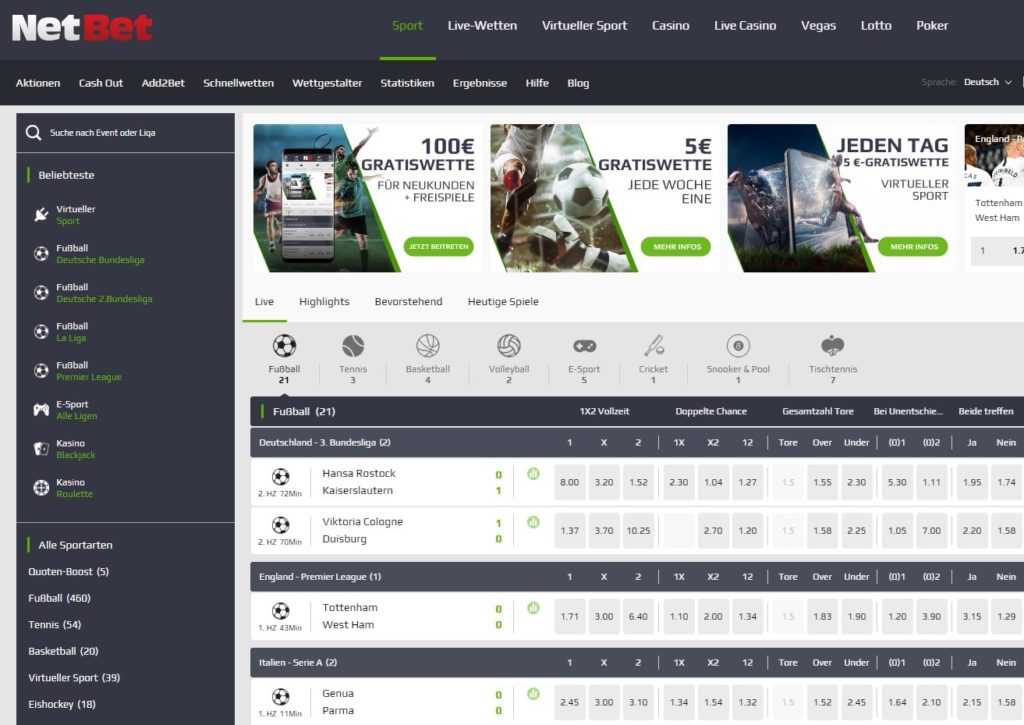Netbet Sportwetten Angebot