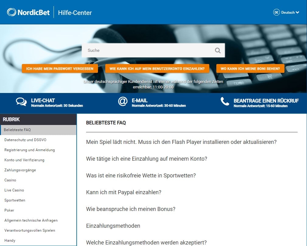 Nordicbet Kundenservice