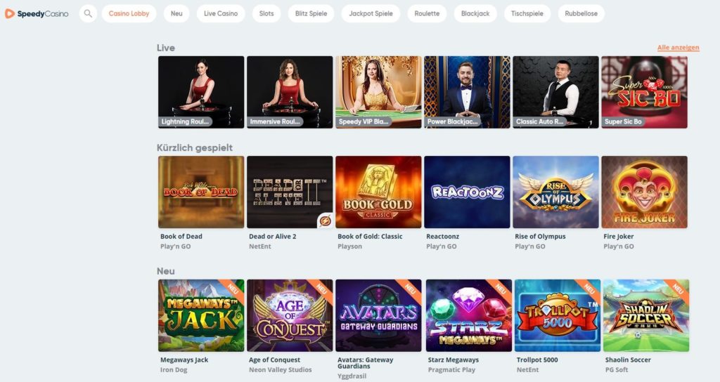 Speedy Casino Spielangebot