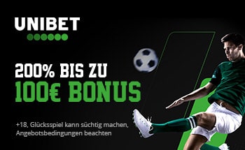 unibet Sportwetten Bonus von 200% bis zu 100€ erhalten.