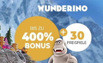 wunderino Casino Bonus von bis zu 400% + 30 Freispiele erhalten.