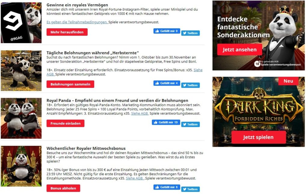 Royal Panda weitere Bonusaktionen