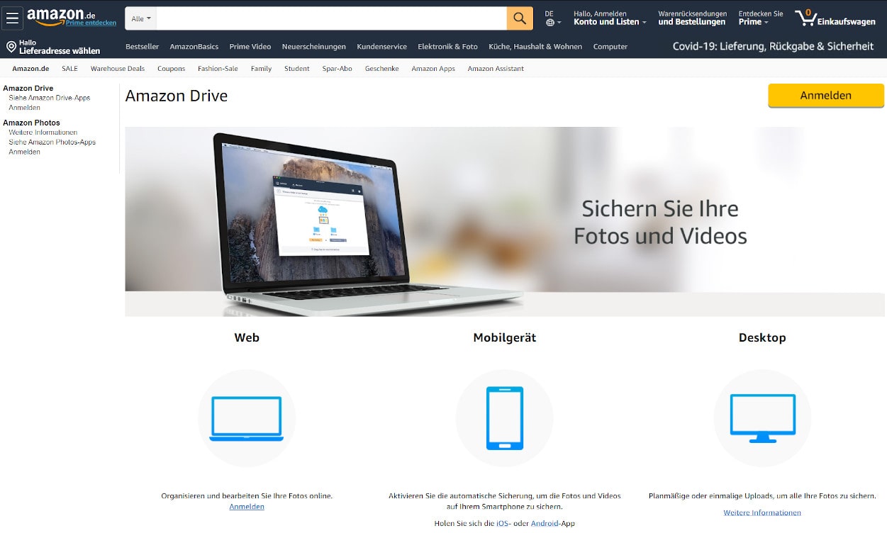 Amazon Drive Cloud Speicher Webseiten Test 2020.