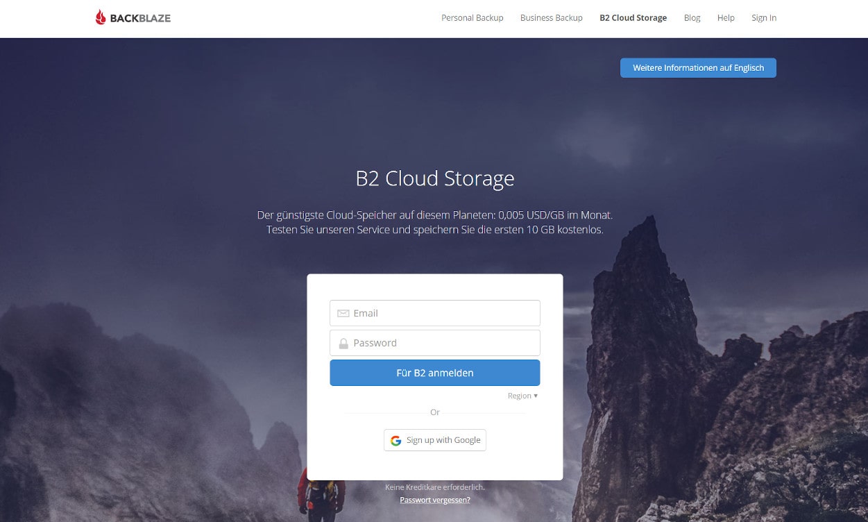 Backblaze Cloud Speicher Webseiten Test 2020.