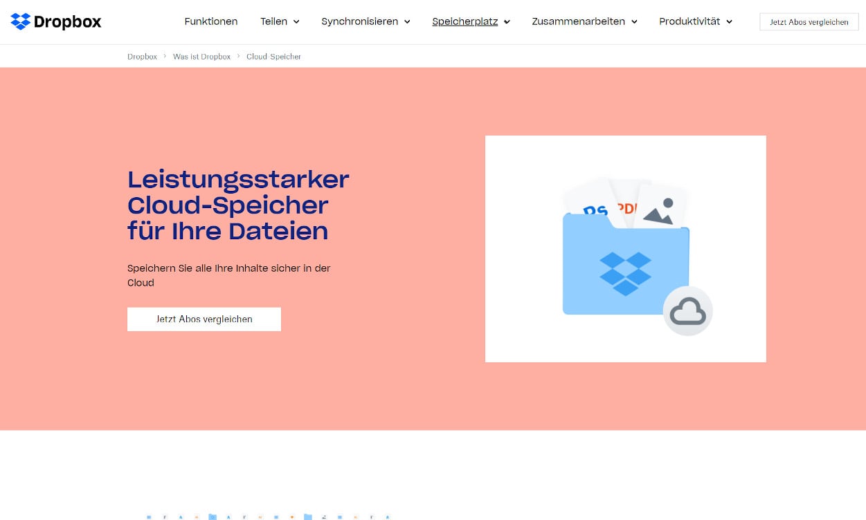 Dropbox Cloud Speicher Webseiten Test 2020.