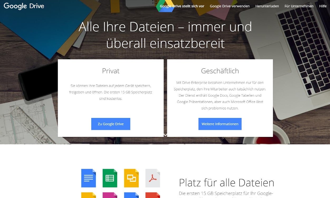 Google Drive Cloud Speicher Webseiten Test 2020.