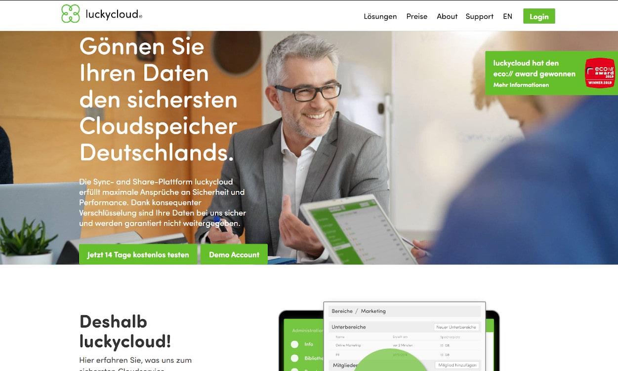 Luckycloud Cloud Speicher Webseiten Test 2020.