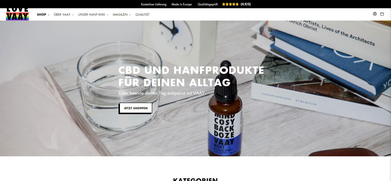 VAAY CBD Anbieter Webseite im Test.